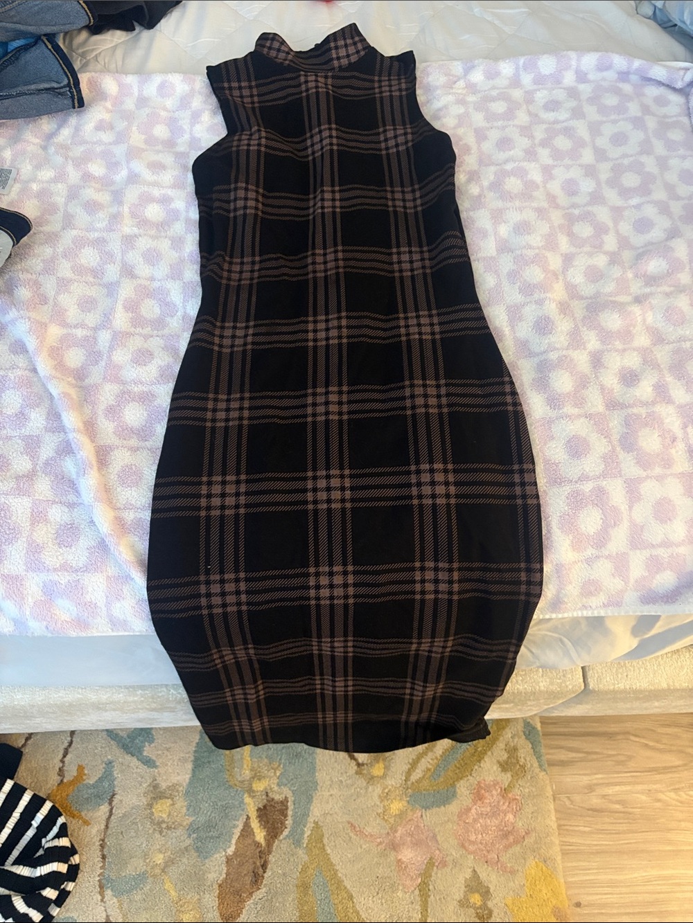 Sleeveless Black Plaid Sheath Dress